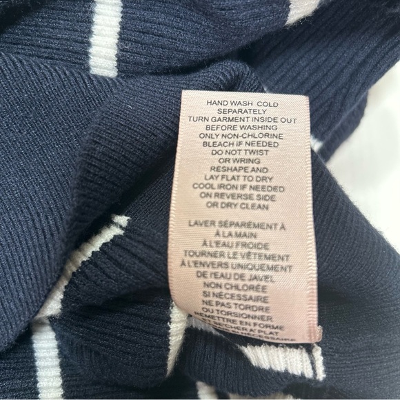 Philosophy Women Large Navy Blue White striped Crew Neck Ribbed Stretch Sweater - Picture 9 of 10
